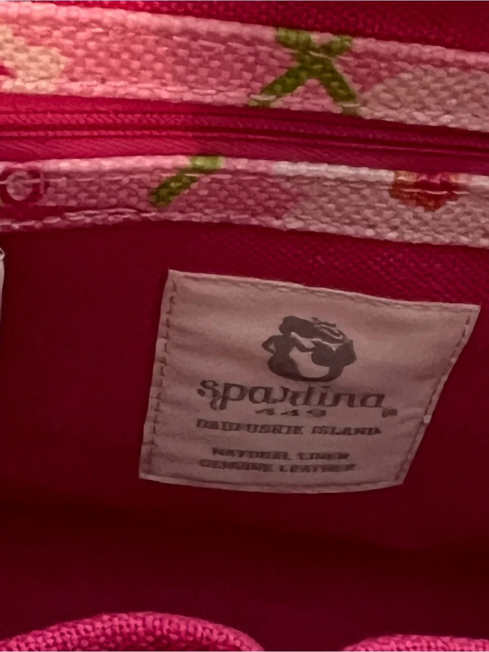 Pink Floral Canvas Tote with Rattan Ring Handles by Spartina 449 New